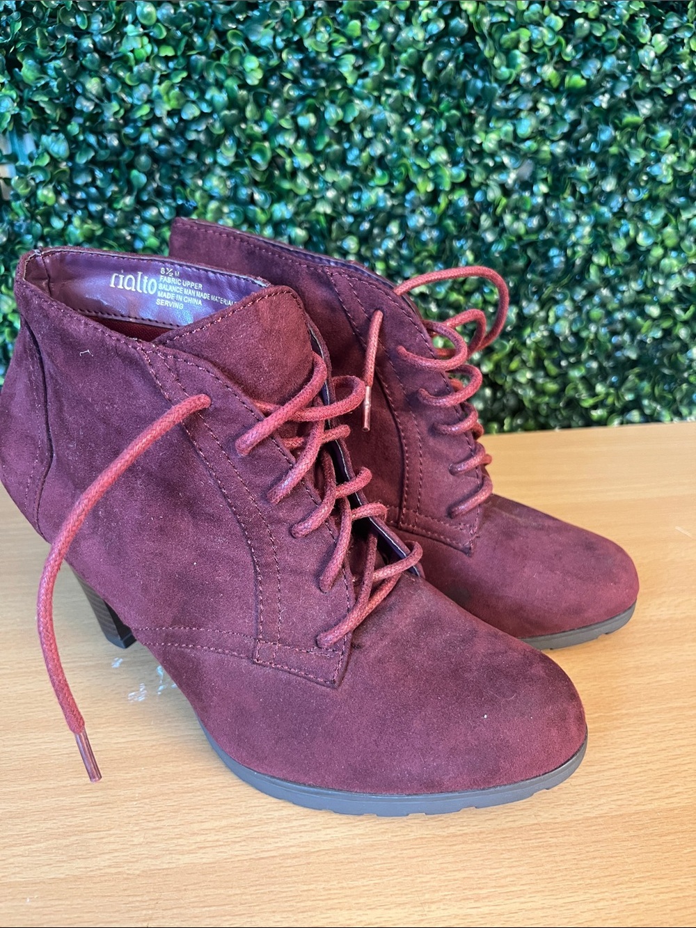 Rialto Burgundy Suede Lace-Up Ankle Booties